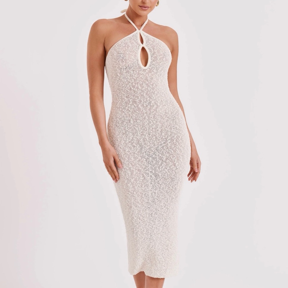 meshki kahali boucle midi dress - cream